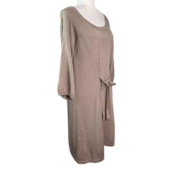 BCBGMAXAZRIA Khaki Tan 100% Wool Sweater Dress Roll Tab Sleeves Womens SZ L - Picture 5 of 7